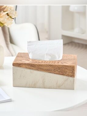 Tissue Box Cover Travertine & Wood Texture Look